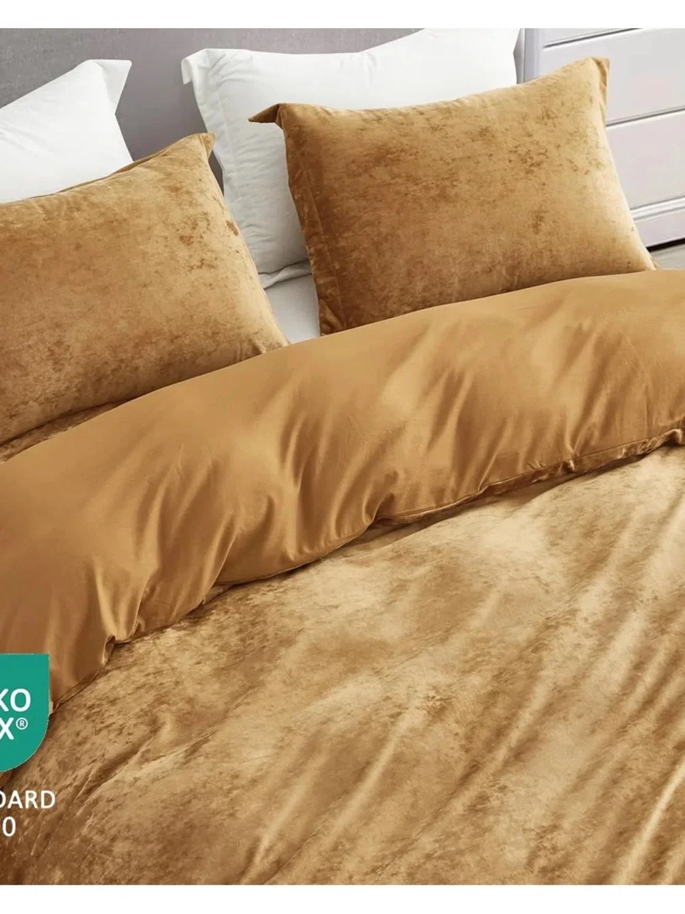 Plush Velvet Duvet Cover Set in gold Queen 3 piece set